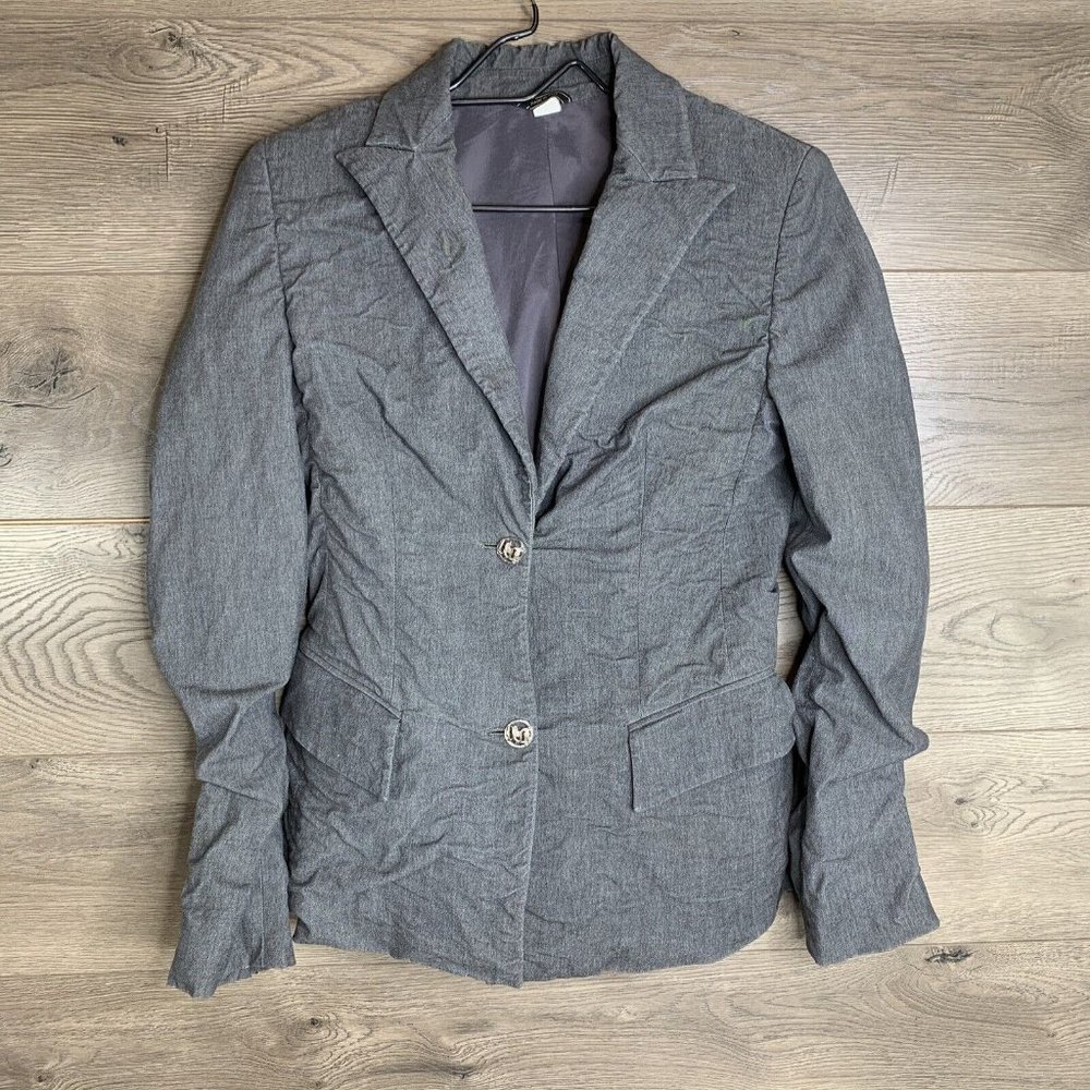 Versace Jacket Womens Size 8 Grey 2 Button Closure Notch Lapel Shoulder Pads - Picture 2 of 11